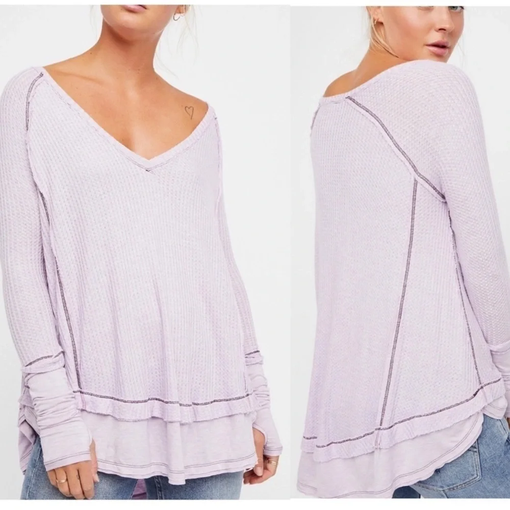FREE PEOPLE LAGUNA THERMAL WAFFLE & JERSEY TOP WITH THUMBHOLES OVERSIZED